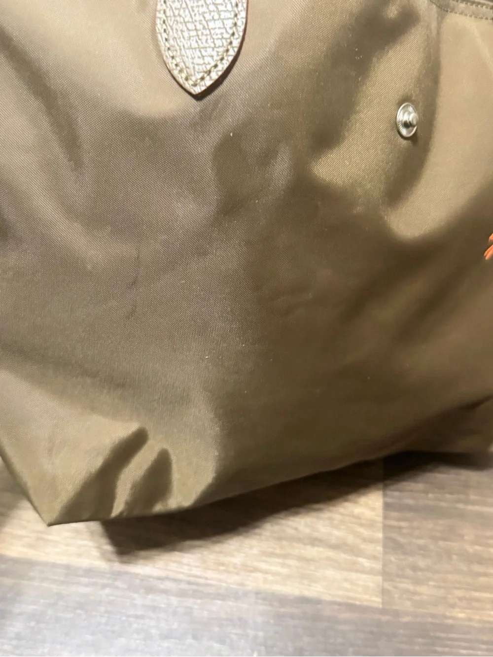 Longchamp Olive Nylon Tote with Orange Trim - Picture 5 of 16